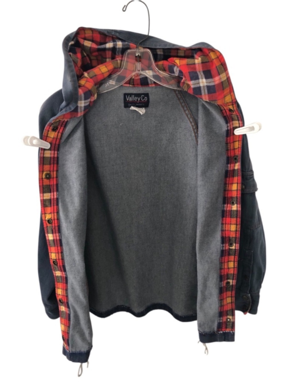 Vintage 70’s-80’s Denim Workwear Chore Jacket Cotton Plaid Lining Women’s Large - Picture 2 of 10